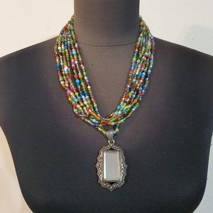 Multi Color Bead Necklace Mirror Pendent